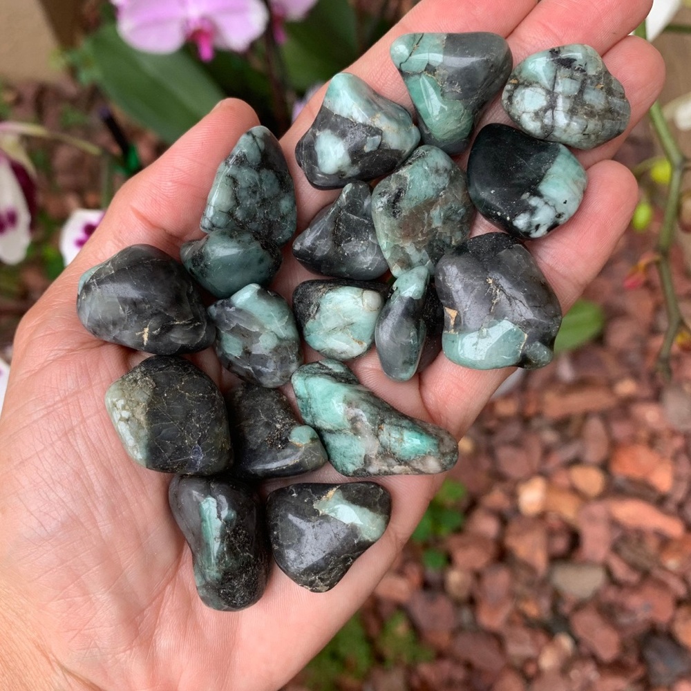 (2) Tumbled Emerald Stones